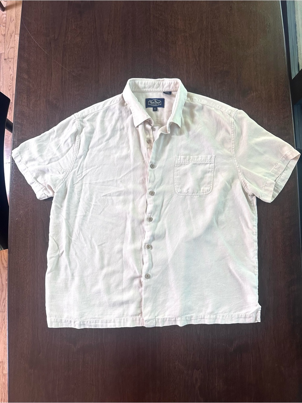 Nat Nast Cream Ivory Off White Short Sleeve Button Up Silk Blend Shirt XL